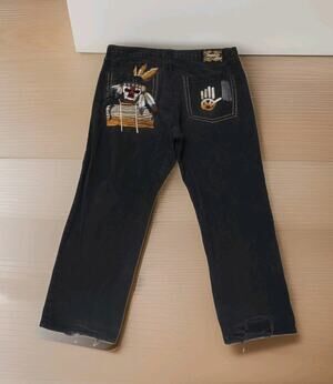 Miskeen Originals Y2K Vintage Baggy Wide Leg Distressed Embroidered Jeans 40